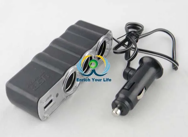 Car 1 TO 3 Cigarette Lighter Multiplier with USB Charger 0