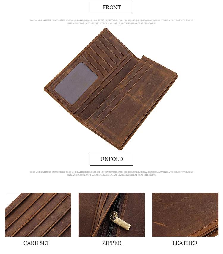 Durable simple and generous long oem coffee colors men genuine purses leather wallet