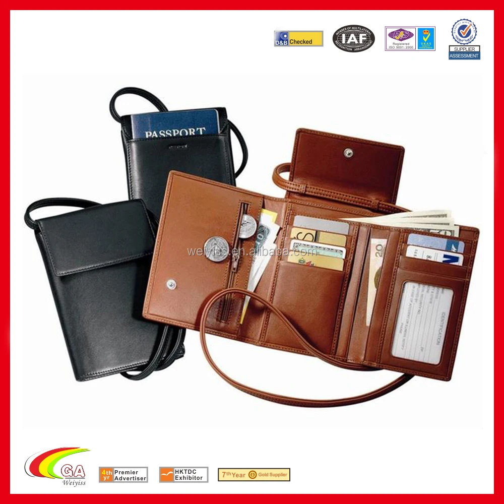 Popular Luxury Leather Travel Wallet With Removable Neck/shoulder Strap
