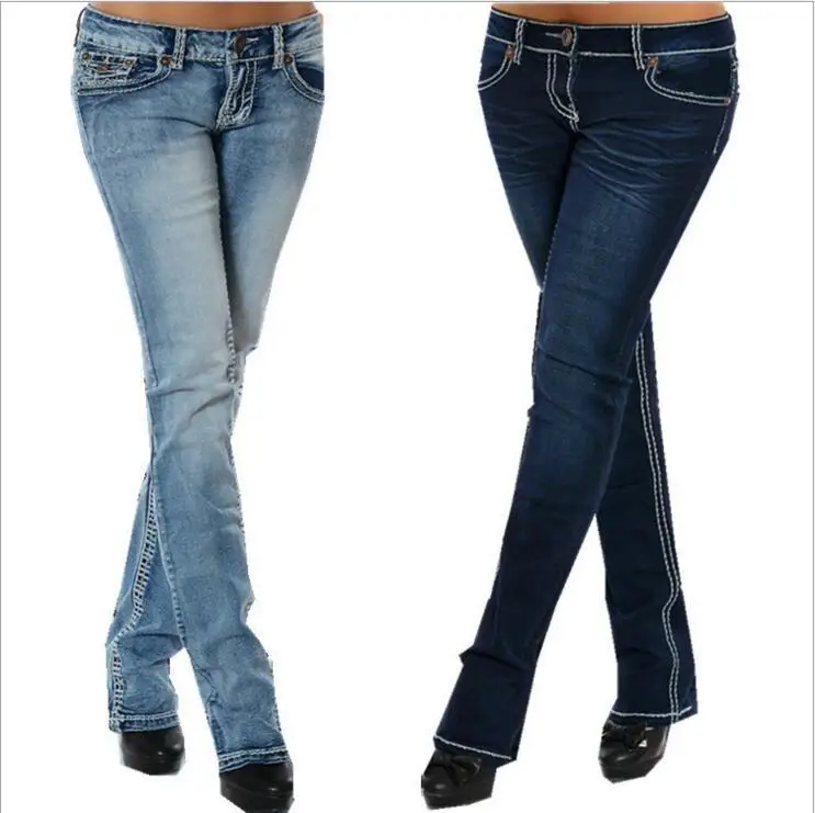 Hot European and American new embroidered high waist elastic jeans pants female