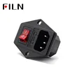 iec320 C14 10A 250VAC 3 Pin inlet connector plug power socket with red lamp rocker switch 10A fuse holder socket male connector
