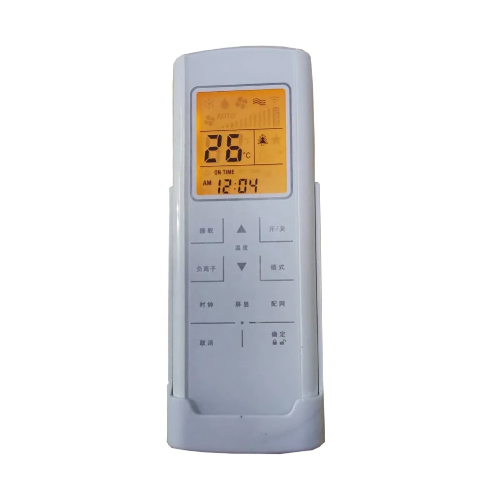 Universal AC remote control with SET, OK, and temperature buttons labeled