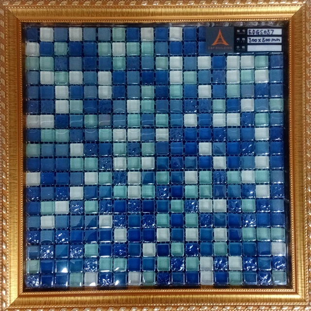blue and white crystal glass mosaic for swimming pool tile