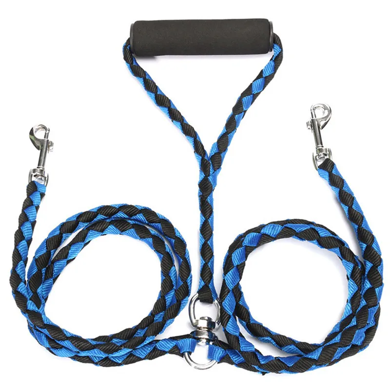 Double Dog Leash For Two Dogs 120cm Braided Tangle Free Dual Leash