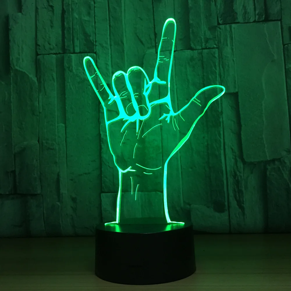 Sign Language I Love U Night Light 7 Color Change LED Desk Lamp Touch Room Decor