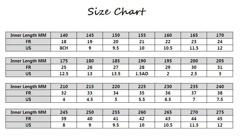 Jazz Shoe Size Chart