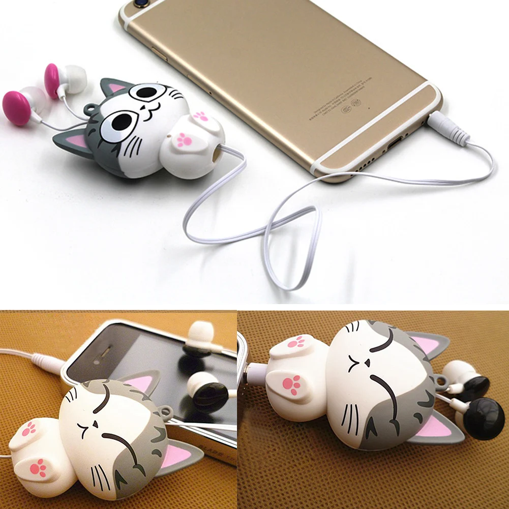 cute kids cartoon cat wired in-ear earphones for girls