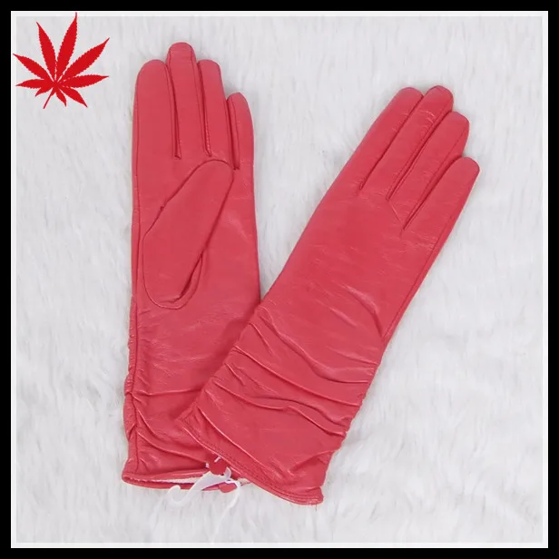 Ladies fashion red long leather gloves