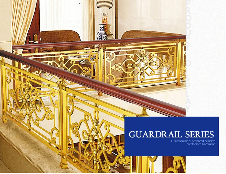 Decorative Luxury Carved Stainless Steel Handrail for Stairs villa luxury custom stainless steel balustrade handrail
