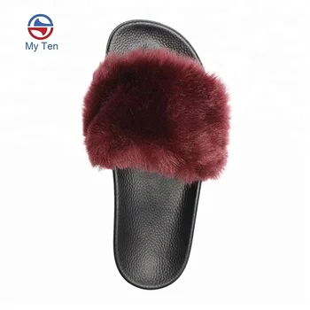 leather slides with fur