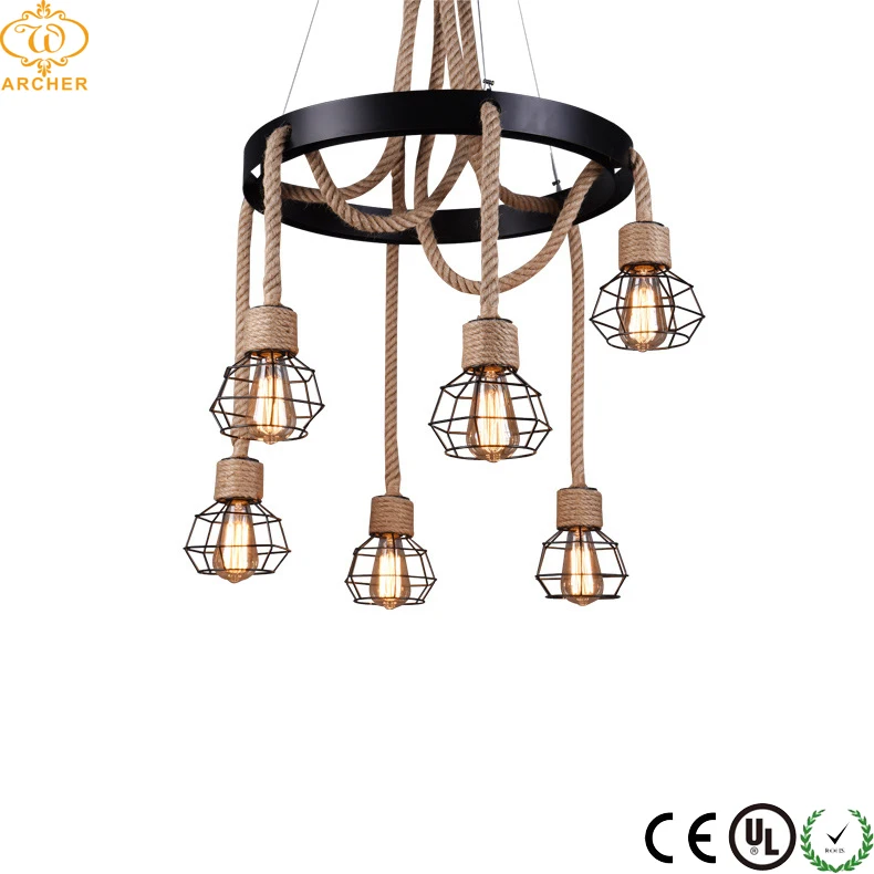 Loft Style Iron Herm Rope Pendant Lamp Interior Vintage Industrial Lighting for Restaurant Dinner Room Coffee Shop