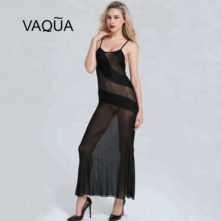 China Factory Black Mesh Hot Ladies Sexy Transparent Dress