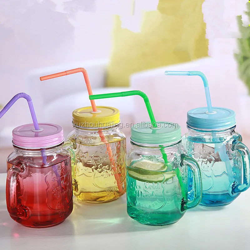 16oz Gekleurde Lege Glazen Metselaar Potten Drinken Mok Met Plastic Rietjes Groothandel Buy Gekleurde Glazen Pot Glas Mok Met Deksel Drinken Mokken Met Deksel En Stro Product On Alibaba Com