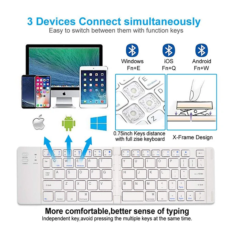 Portable Slim Wireless External Flexible Folding Bluetooth Keyboard For