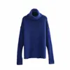Latest design blank blue color turtle neck pullover women fashion winter sweater