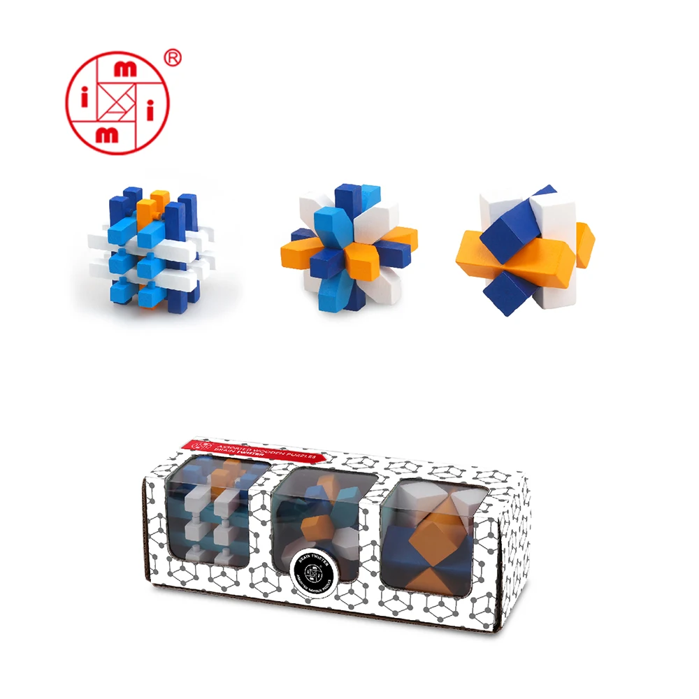 New Color Wooden Puzzle Solutions Iq Game Wooden Cube Brain Teaser