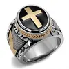 New Design Gentleman Finger Ring,Men's Black Stainless Steel Christian Holy Cross Ring