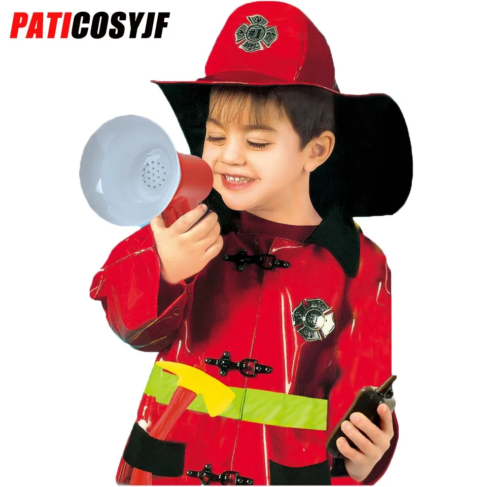 Boys Firefighter Fireman Costume Halloween Party Kids Fancy Dress Uniform Outfit 