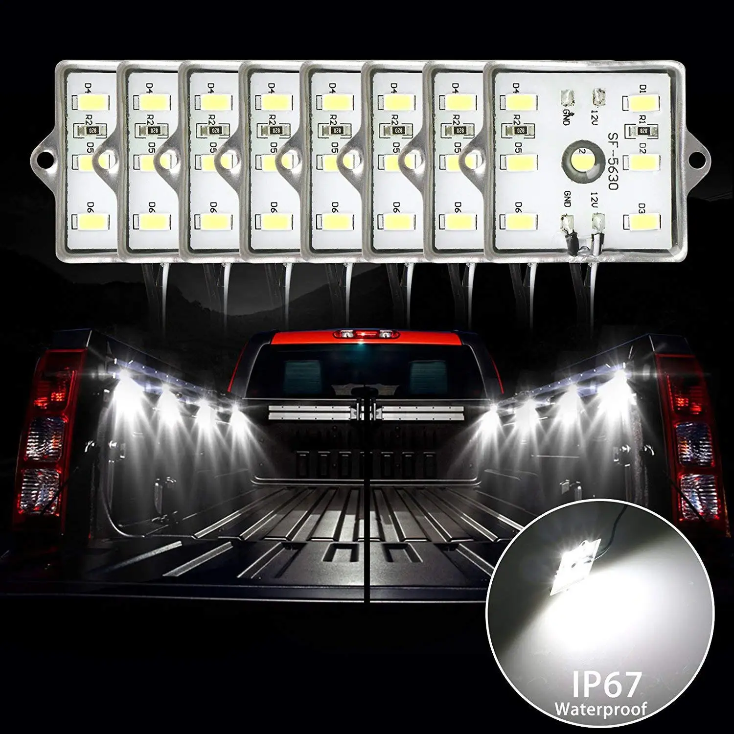 LinkStyle 48 LEDs Truck Bed Light Kit 2Pcs 4 Pods Truck Bed Cargo Lights LED Bed Rail Light Kit with On/Off Switch & IP67 Waterproof for Pickup Truck, RV, SUV, Boats, Unloading Cargo Area- White