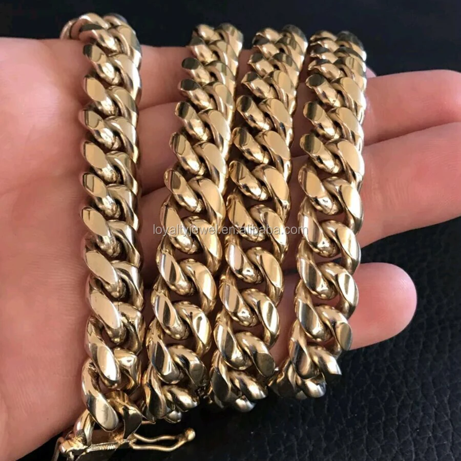 Покрытие цепочки золотом. Цепь 14к Золотая. 12mm Cuban Chain.