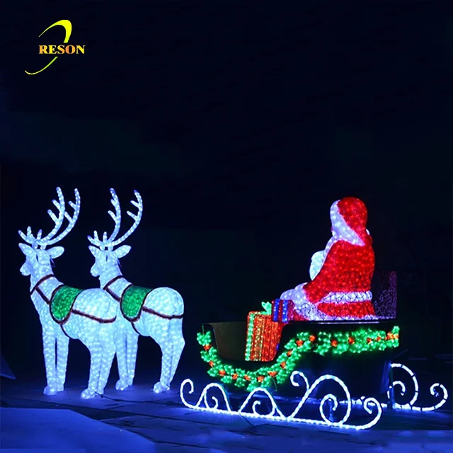 Outdoor Led Garden Lights Santa In Sleigh With Reindeers For