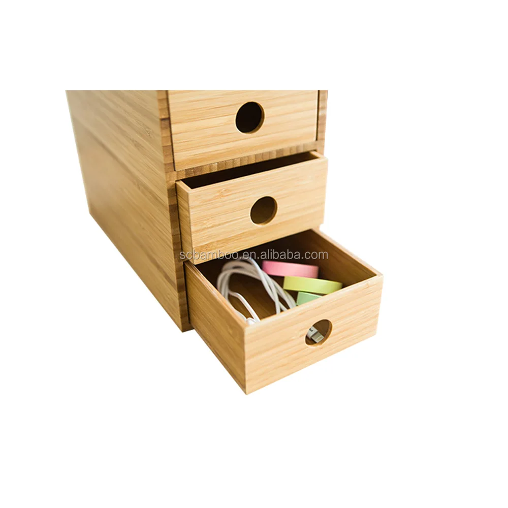 3 Tier Bamboo Shelf Organizer For Desk With Drawers,Mini Desktop