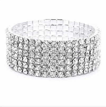 Chunky Clear Fake Diamond 6 Row Stretch Tennis Wedding Party Bracelets ...