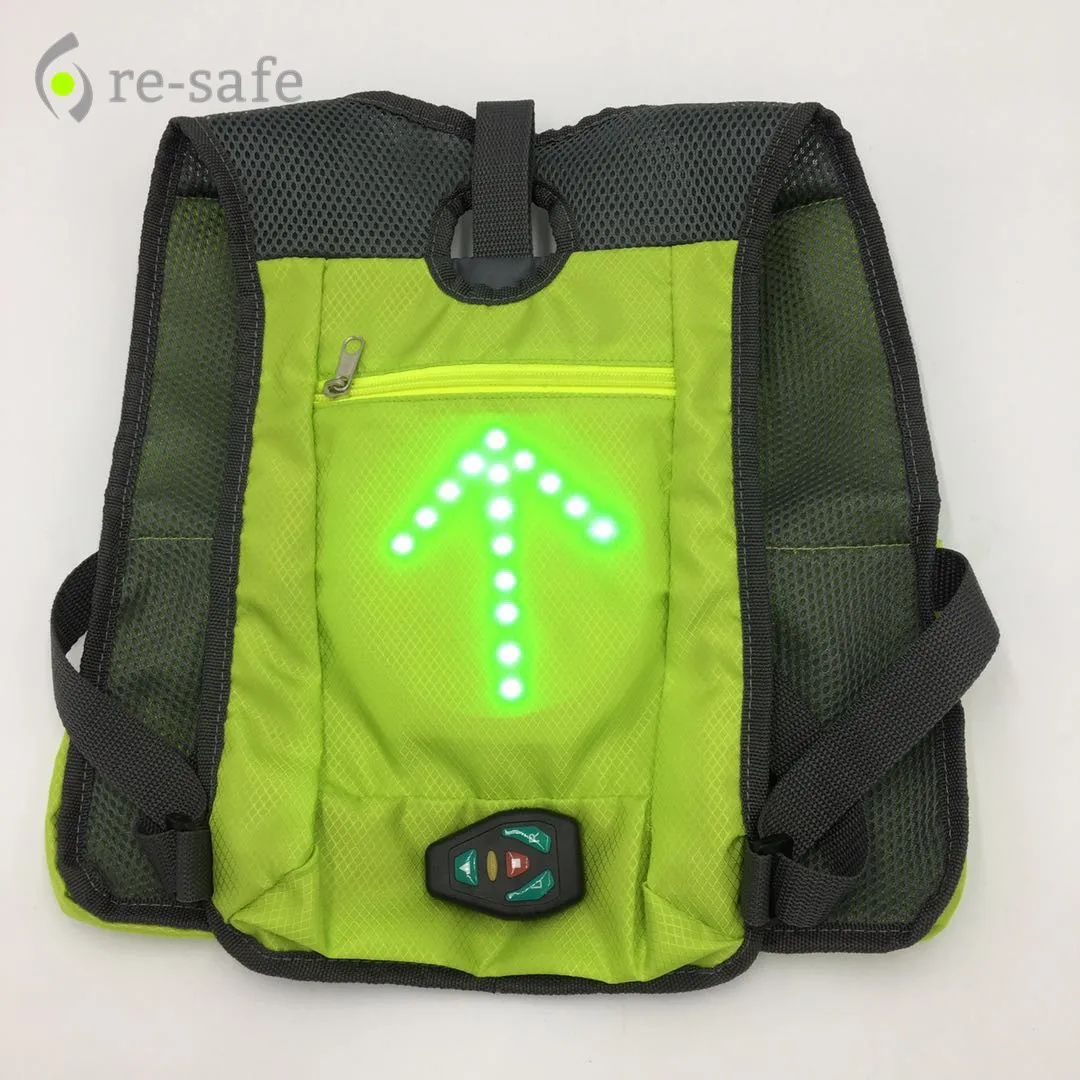 LED Wireless Safety Turn Signal Light Vest For Bicycle Riding Night Backpack
