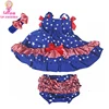 Boutique Summer White Blue Star And Red Stripes 4th Of July Baby Girls Set 2pcs Cotton Ruffled Swing Top Bloomer Outfit Sets