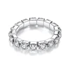Lines Full Silver Wide Rhinestone Stretch Wedding Elastic Ring For Women R97