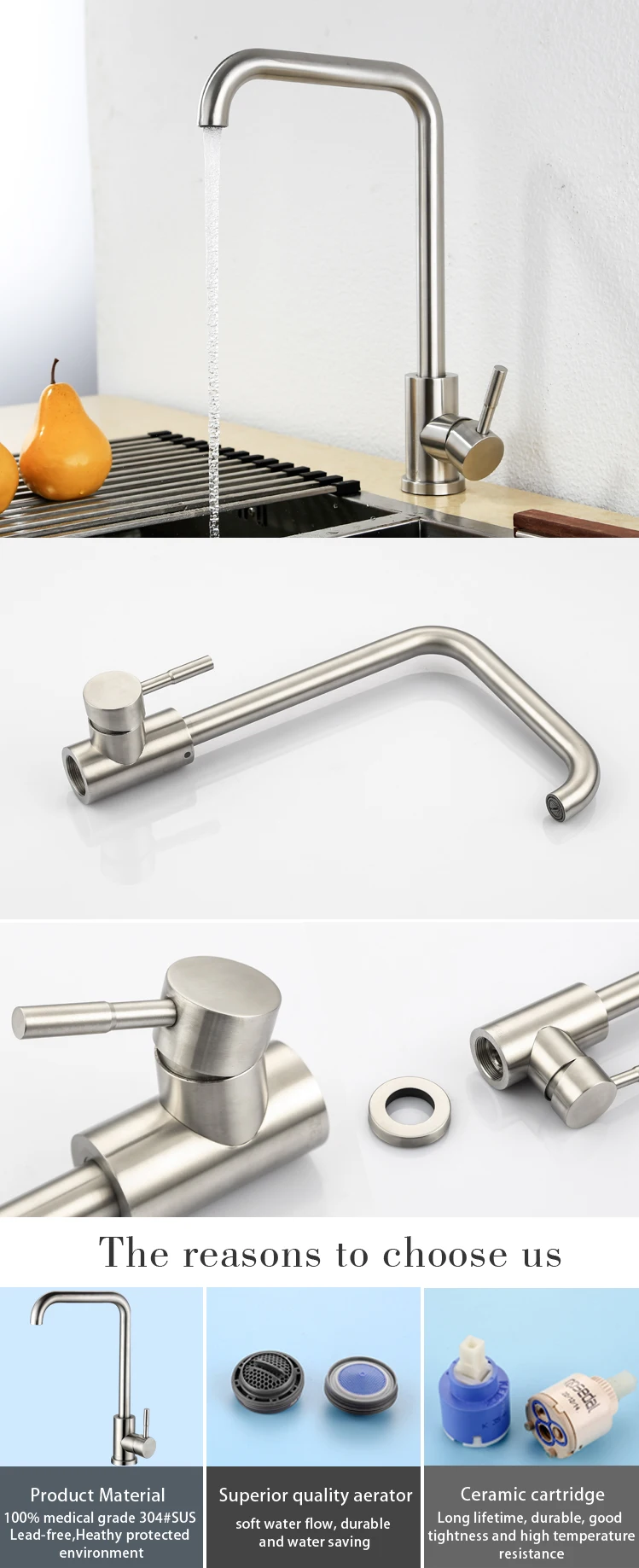 Modern design brushed kitchen sink faucet stainless steel on sale