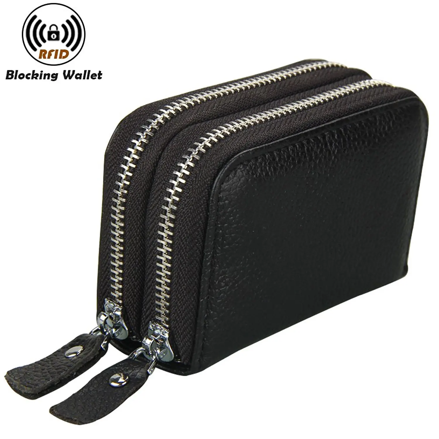 Noedy RFID Blocking Genuine Leather Card Wallet Secure Spacious Zipper Small Purses