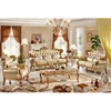 Luxury royal gold carved wood frame real leather antique living room sofa
