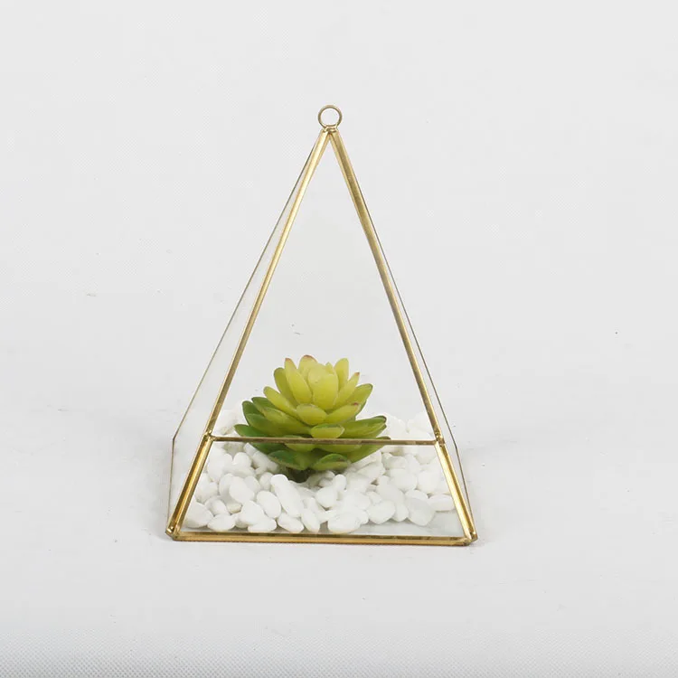 Pyramid Shaped Hanging Glass Box Succulent Wholesale Gold Terrarium Decor