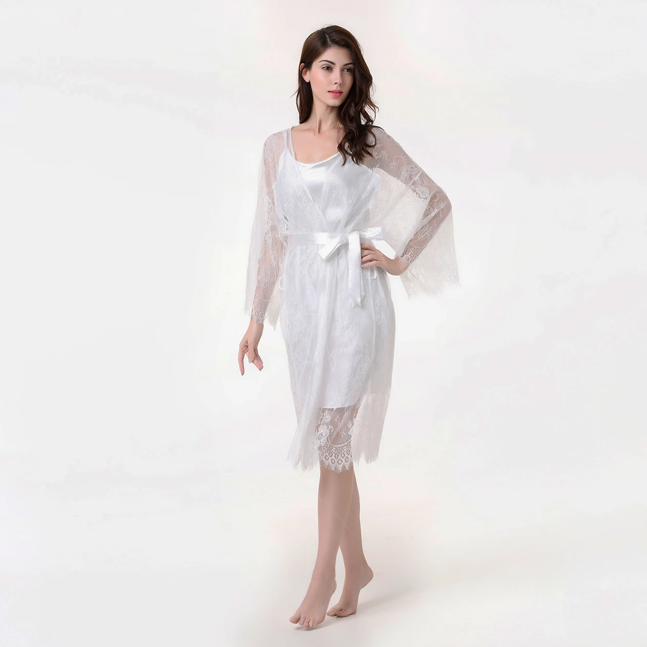 Wholesale Plain Silk Satin Bridal Robes With Lace - Buy Bridal Robes ...