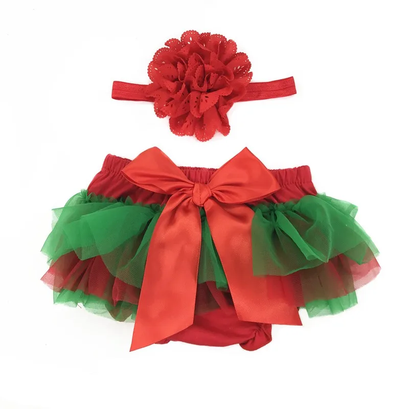 Christmas Baby Girl Ruffle Tutu Bloomer & Headband Set Newborn