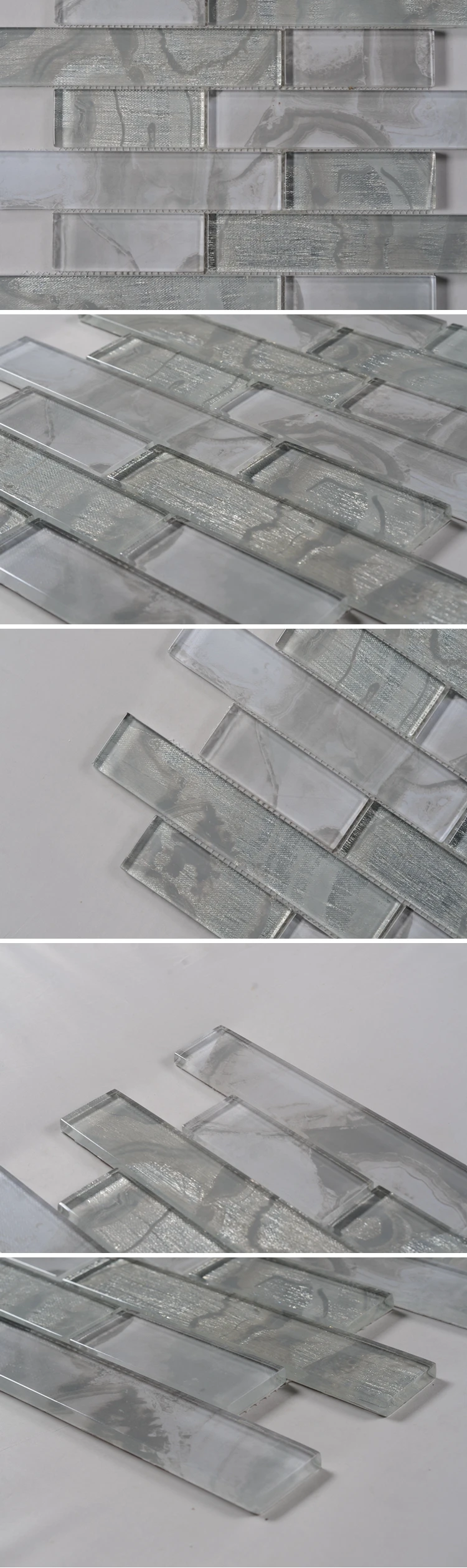 bliss light grey clear frosted glass subway tile backsplash