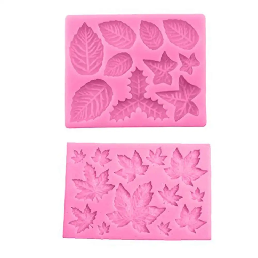 2pcs Maple Leaf Silicone Fondant Molds, 3D DIY Cake Embossed Moulds, Sweet Cake Border Making Mold Candy Chocolate Clay Mold Fondant Cake Sugarcraft Border Decorating Supplies Cake Baking Tool Random