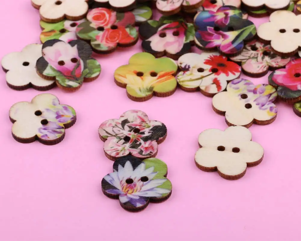 Custom Sewing Buttons Print Flowers Shaped 2 Holes Wood Buttons Buy Sewing Scrapbooking Print