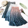 ZH3660G 2019 New Design Velvet Women A Line Skirts Elastic High Waist Gradient Pleated Skirt for Young Girls Autumn Winter