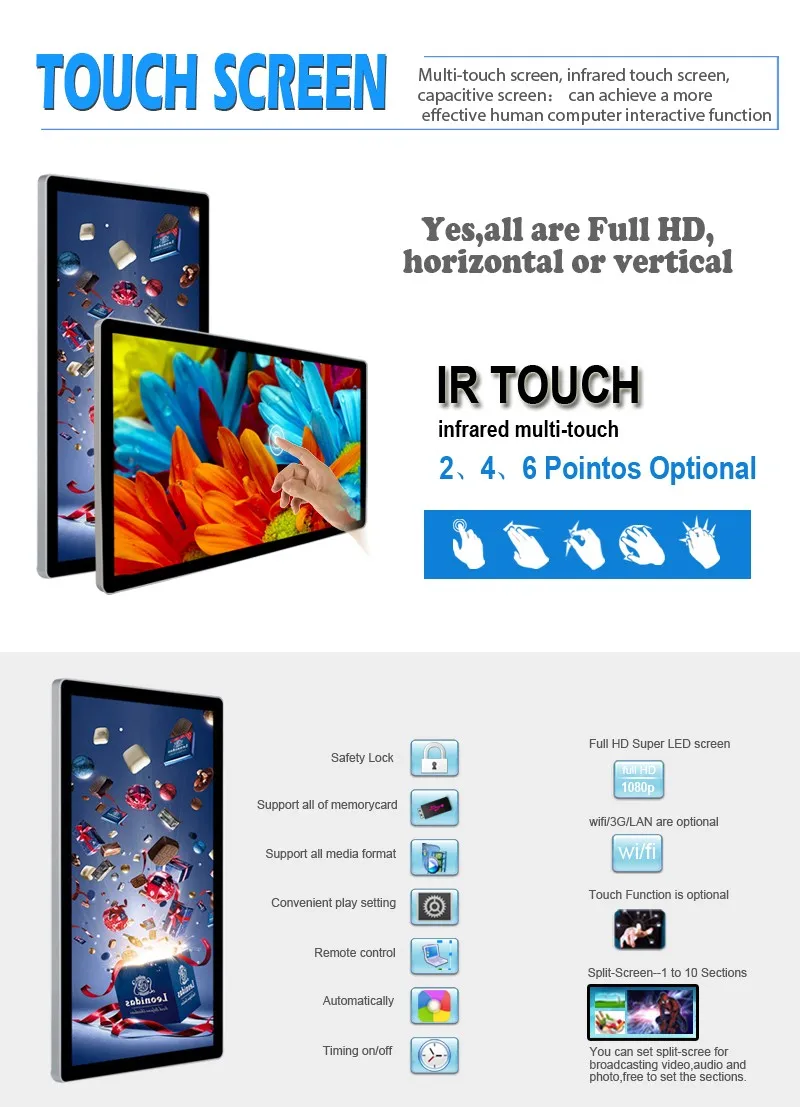 42 inch wall mount lcd touch network Android digital signage