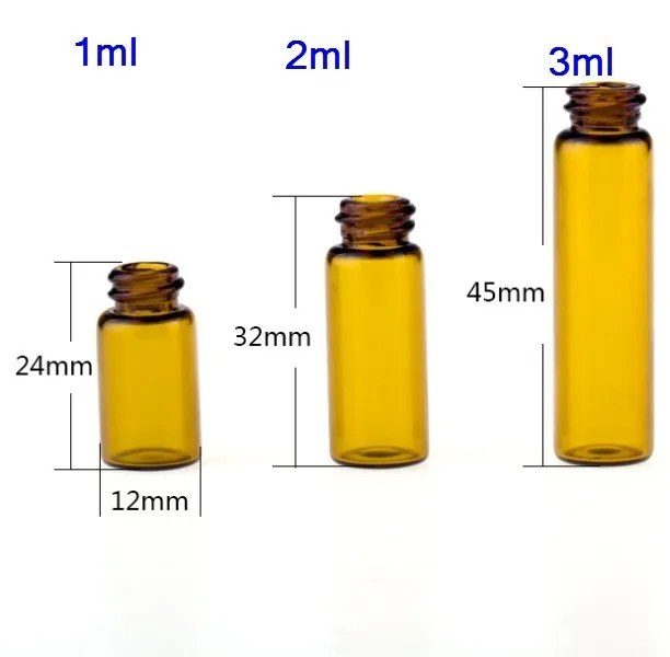 库存!1毫升 2毫升 3毫升琥珀迷你空玻璃精油样品瓶 long slim style