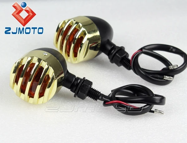 Universal Motorbike Night Lights  Black&Brass Retro turn signal light LED  Amber Bulb Turn Signal Lamp For Chopper Bobber