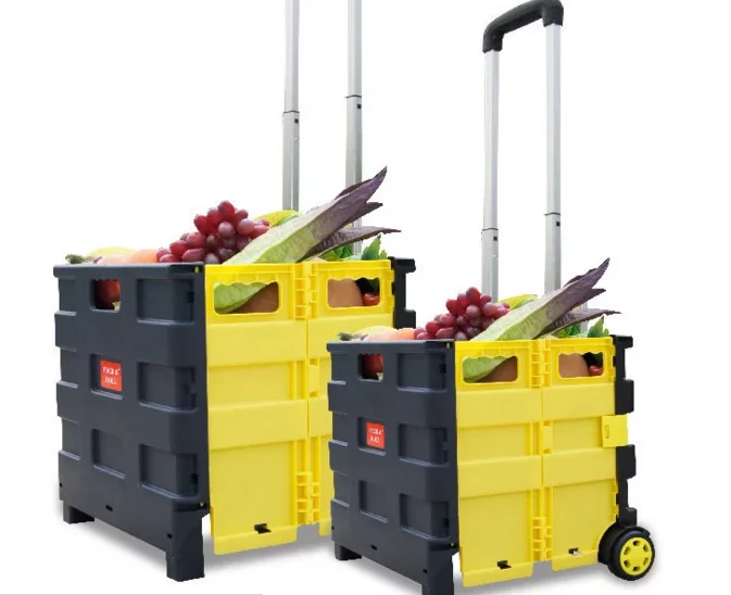 Foldable Plastic Handle Shopping Food Trolley Carts Carry Folding Hand Push Shopping Cart With