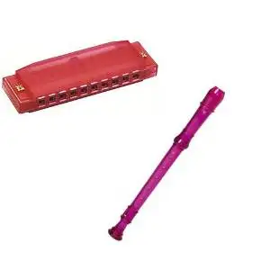 My First Recorder / Harmonica Pack -BPA FREE Pink Translucent Recorder w/Red Hohner Harmonica