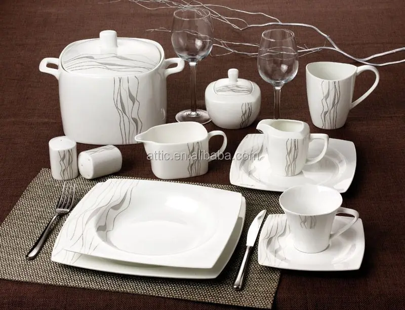 47pcs Royal Classic Fine Bone China Turkish Dinnerware Square Dinner