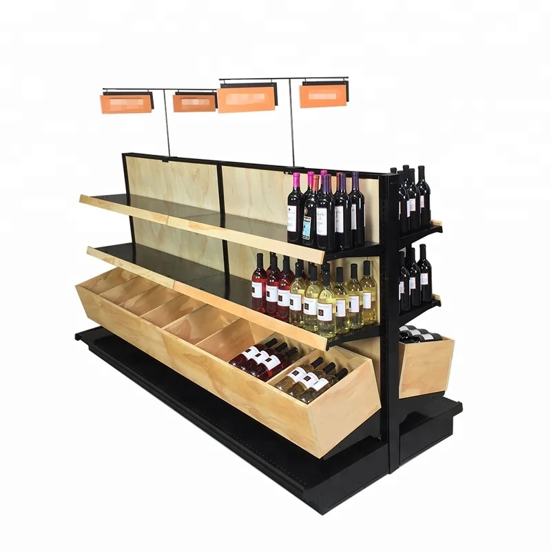 Modern Wine Store Display Fixtures Custom Wooden Gondola Shelving ...