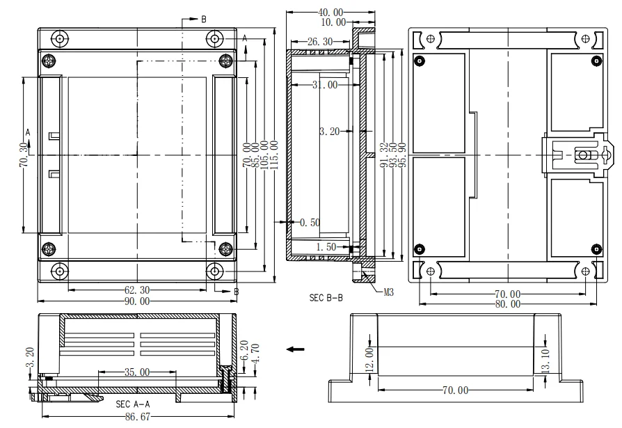 Plastic electronic enclosure/box/din rail with ABS material and V0 flame retardant
