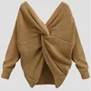 Wholesale V Neck Back Irregular Cross Knot Knit Sweater