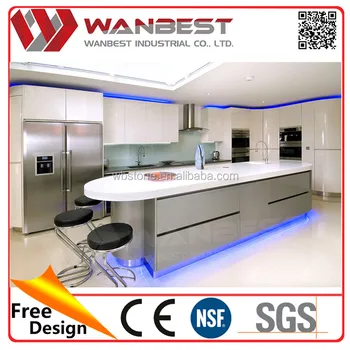 Modern White Artificial Marble Top Island Kitchen Cabinets With Modern White Artificial Marble Top